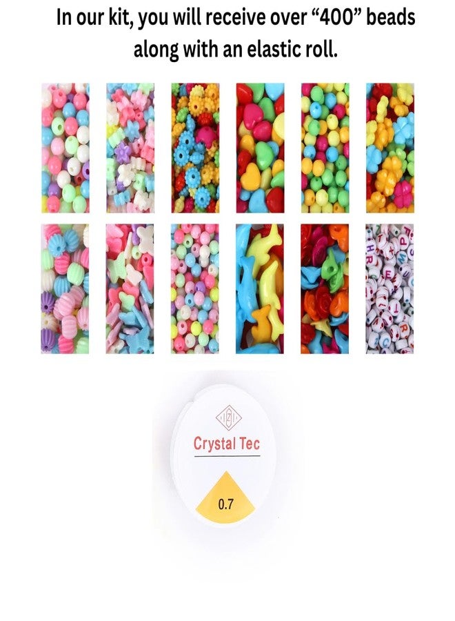 ambitieux Bracelet Making Craft Kit 12 Types of Colorful 400+ pcs of Plastic Beads with Elastic- (Light Open Multicolor 2) - Image 3